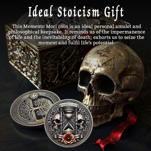 Memento Mori Coin Skull Challenge Coin Daily STOIC Therkender Tokender Token EDC COINS HOPTS HOWERGLASS SKULLANGE TRALLIBLE MEDALLION MEDALLION مع شجرة الحياة in Kuwait
