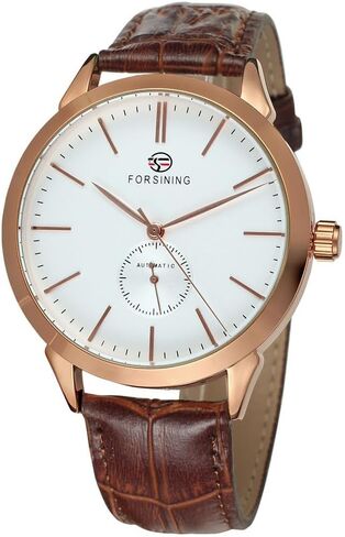 Men's Minimalist White Dial Automatic Watch Stainless Steel with Leather Strap Mechanical Watch for Men in Kuwait