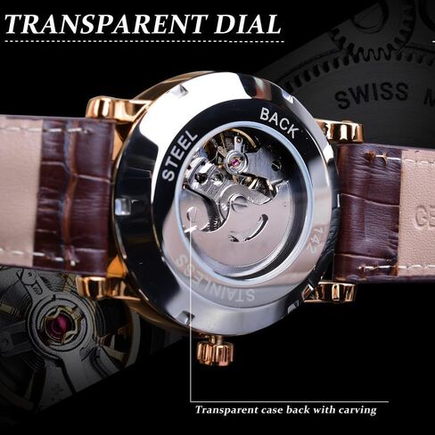 Men's Minimalist White Dial Automatic Watch Stainless Steel with Leather Strap Mechanical Watch for Men in Kuwait