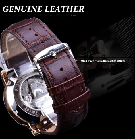 Men's Minimalist White Dial Automatic Watch Stainless Steel with Leather Strap Mechanical Watch for Men in Kuwait