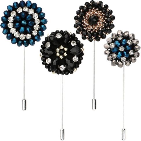 kilofly 4 pc Men's Lapel Pin Rhinestone Crystal Wedding Suit Boutonniere Brooch in Kuwait