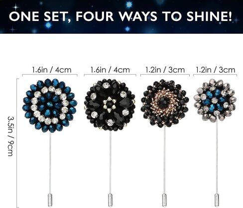 kilofly 4 pc Men's Lapel Pin Rhinestone Crystal Wedding Suit Boutonniere Brooch in Kuwait
