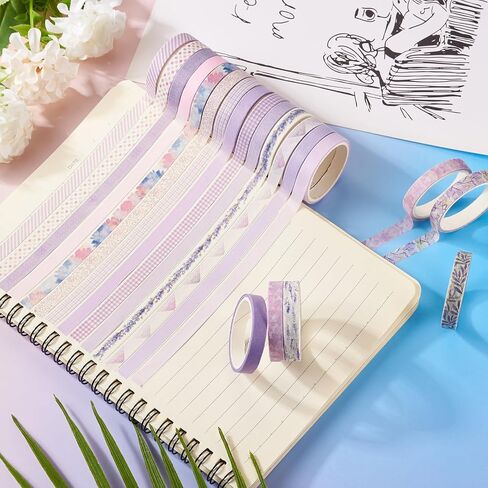 20 Rolls Scrapbook Tape 7 mm Cute Decorative Tape Set Floral Tape Pack Purple Aesthetic Colored Tape Rolls Stickers for Crafts DIY Scrapbook Bible Study Journaling Planner Supplies in Kuwait