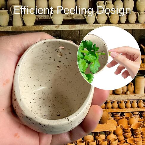 Handmade Pottery Herb Stripper Bowl - Ceramic Herb Peeler & Stripper Tool for Kitchen, BBQ, and Picnics (white) in Kuwait
