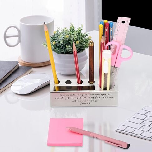 YODOCAMP Joshua 1:9 Bible Verse Pen and Pencil Holder, Inspirational Scripture Desk Organizer, Motivational Gift for Teachers, Pastors, Graduates Be Strong and Courageous Pen Holder TZC106 in Kuwait