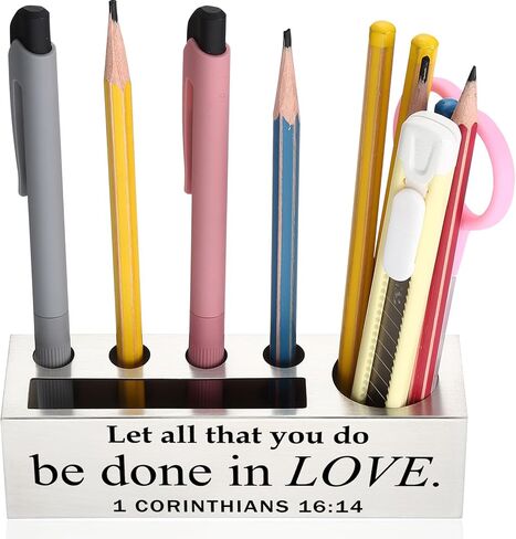 YODOCAMP Joshua 1:9 Bible Verse Pen and Pencil Holder, Inspirational Scripture Desk Organizer, Motivational Gift for Teachers, Pastors, Graduates Be Strong and Courageous Pen Holder TZC106 in Kuwait