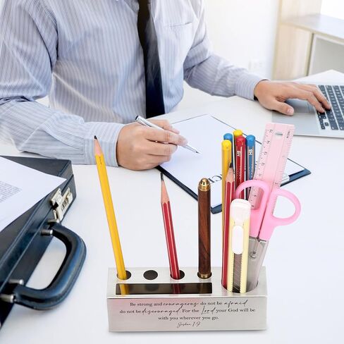 YODOCAMP Joshua 1:9 Bible Verse Pen and Pencil Holder, Inspirational Scripture Desk Organizer, Motivational Gift for Teachers, Pastors, Graduates Be Strong and Courageous Pen Holder TZC106 in Kuwait