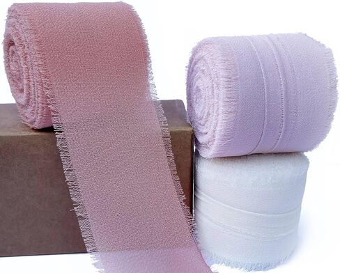 Chiffon Ribbon 6 Rolls Multicolor 1-1/4" x5 Yd Frayed Edges Ribbons for Wrapping Wedding Invitations Bridal Bouquets Crafts Gifts Holiday Party Decorations Blue, Pink in Saudi Arabia
