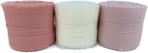 Chiffon Ribbon 6 Rolls Multicolor 1-1/4" x5 Yd Frayed Edges Ribbons for Wrapping Wedding Invitations Bridal Bouquets Crafts Gifts Holiday Party Decorations Blue, Pink in Saudi Arabia