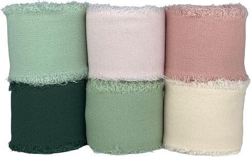Chiffon Ribbon 6 Rolls Multicolor 1-1/4" x5 Yd Frayed Edges Ribbons for Wrapping Wedding Invitations Bridal Bouquets Crafts Gifts Holiday Party Decorations Blue, Pink in Saudi Arabia