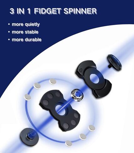 3-in-1 Alloy Fidget Spinner - Click,Slide & Spin Modes,Ultra-Silent,High-Speed Rotation,3-Minute Spin Time,Compact Stress Relief Toy for Adult in Saudi Arabia