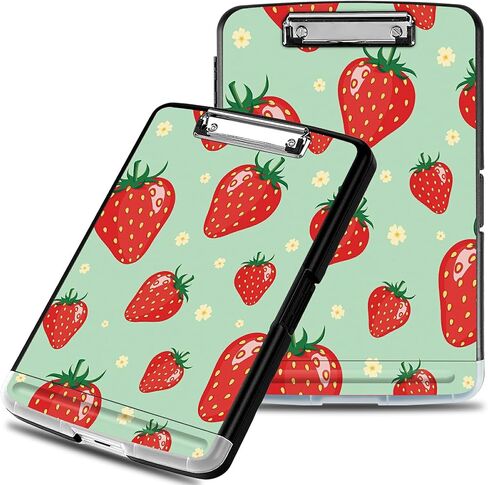 Clipboard with Storage, Plastic Clipboards with Pen Holder, High Capacity Storage Box with Low Profile Clip Smooth Writing Clip Board for Office Teacher Nurses, Strawberry Floral in Kuwait