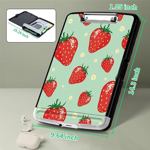 Clipboard with Storage, Plastic Clipboards with Pen Holder, High Capacity Storage Box with Low Profile Clip Smooth Writing Clip Board for Office Teacher Nurses, Strawberry Floral in Kuwait