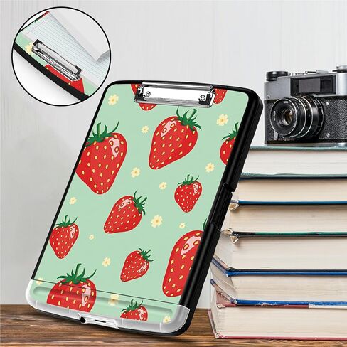 Clipboard with Storage, Plastic Clipboards with Pen Holder, High Capacity Storage Box with Low Profile Clip Smooth Writing Clip Board for Office Teacher Nurses, Strawberry Floral in Kuwait