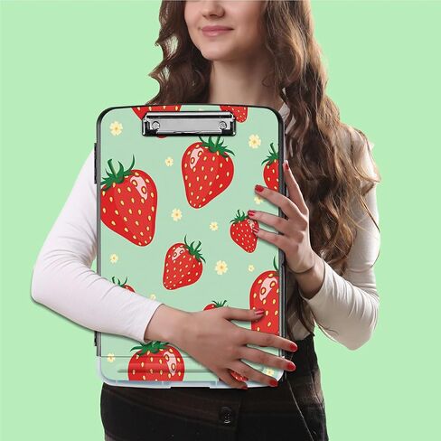 Clipboard with Storage, Plastic Clipboards with Pen Holder, High Capacity Storage Box with Low Profile Clip Smooth Writing Clip Board for Office Teacher Nurses, Strawberry Floral in Kuwait