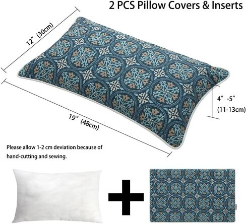 Magpie Fabrics Pack of 2 Outdoor Waterproof Lumbar Rectangular Throw Pillow with Insert, Home Decorative Toss Pillows All Weather Cushion for Patio Garden Car Office (12x20 Inch, Morgan Medal Print) in Saudi Arabia