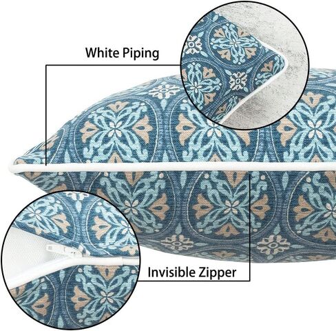 Magpie Fabrics Pack of 2 Outdoor Waterproof Lumbar Rectangular Throw Pillow with Insert, Home Decorative Toss Pillows All Weather Cushion for Patio Garden Car Office (12x20 Inch, Morgan Medal Print) in Saudi Arabia
