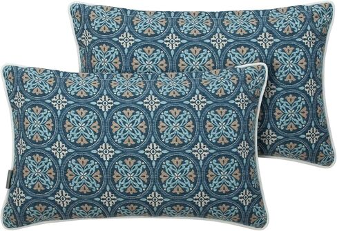Magpie Fabrics Pack of 2 Outdoor Waterproof Lumbar Rectangular Throw Pillow with Insert, Home Decorative Toss Pillows All Weather Cushion for Patio Garden Car Office (12x20 Inch, Morgan Medal Print) in Saudi Arabia
