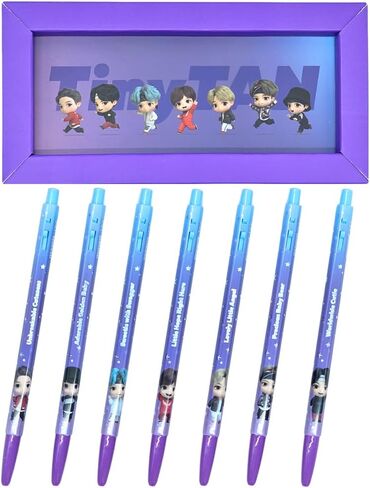 BTS Merchandise Official Licensed Kpop Merch Character Ballpoint Pen Black, 0.5mm, (1 Pack of 7 Pens) (MIC Drop Ver.) in Saudi Arabia