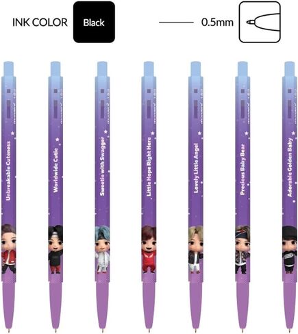 BTS Merchandise Official Licensed Kpop Merch Character Ballpoint Pen Black, 0.5mm, (1 Pack of 7 Pens) (MIC Drop Ver.) in Saudi Arabia