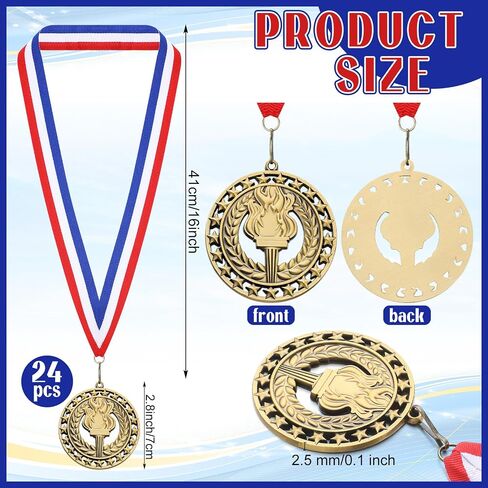 Quelay 24 Pcs 2.8 Inch Victory Torch Award Medals with Neck Ribbons, 3D Genuine Gold Medals Bulk 1st Trophy Award Prize for Adults Grad Winner Athletes, Competitions Sports Graduation Party Favors in Saudi Arabia
