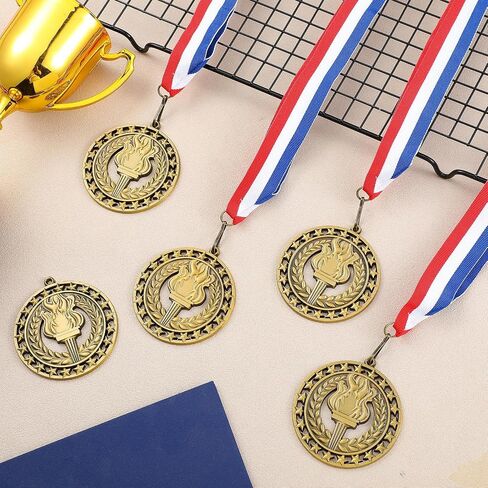 Quelay 24 Pcs 2.8 Inch Victory Torch Award Medals with Neck Ribbons, 3D Genuine Gold Medals Bulk 1st Trophy Award Prize for Adults Grad Winner Athletes, Competitions Sports Graduation Party Favors in Saudi Arabia