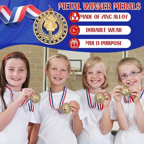 Quelay 24 Pcs 2.8 Inch Victory Torch Award Medals with Neck Ribbons, 3D Genuine Gold Medals Bulk 1st Trophy Award Prize for Adults Grad Winner Athletes, Competitions Sports Graduation Party Favors in Saudi Arabia