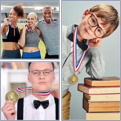 Quelay 24 Pcs 2.8 Inch Victory Torch Award Medals with Neck Ribbons, 3D Genuine Gold Medals Bulk 1st Trophy Award Prize for Adults Grad Winner Athletes, Competitions Sports Graduation Party Favors in Saudi Arabia