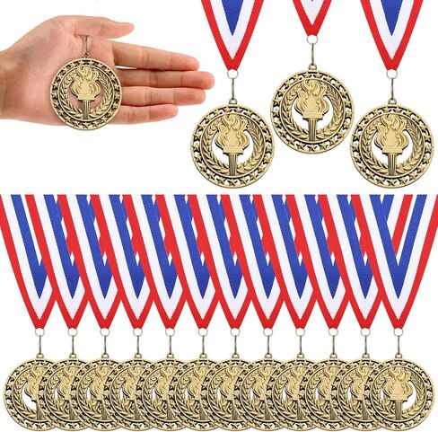 Quelay 24 Pcs 2.8 Inch Victory Torch Award Medals with Neck Ribbons, 3D Genuine Gold Medals Bulk 1st Trophy Award Prize for Adults Grad Winner Athletes, Competitions Sports Graduation Party Favors in Saudi Arabia