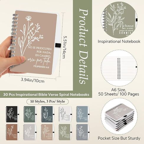 Kosiz 30 Sets Christian Gifts Spanish Bible Verse Pocket Spiral Notebooks Inspirational Small Journal and Ballpoint Pens Church Religious Mother's Day Supplies (Watercolor,Classic) in Saudi Arabia