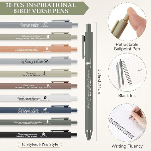 Kosiz 30 Sets Christian Gifts Spanish Bible Verse Pocket Spiral Notebooks Inspirational Small Journal and Ballpoint Pens Church Religious Mother's Day Supplies (Watercolor,Classic) in Saudi Arabia
