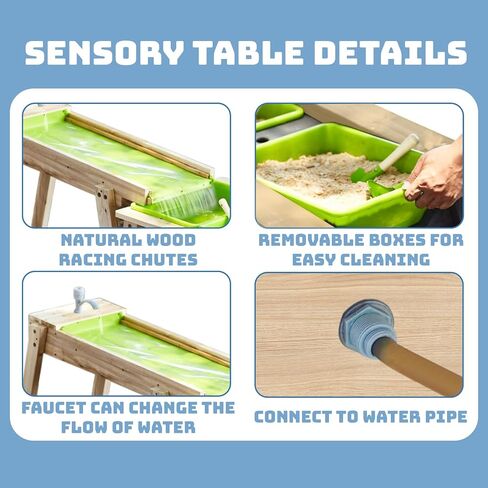 Kids 3 Sets Rushing River Falls Sensory Table, Wood Sand Playset for Kids, Outdoor Wooden Toy Play Water Set for Boys and Girls, Picnic Table for Outdoor Backyard Splash (Natural2) in Saudi Arabia