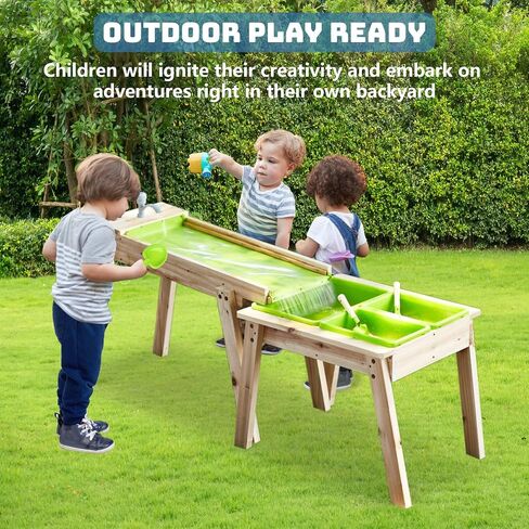 Kids 3 Sets Rushing River Falls Sensory Table, Wood Sand Playset for Kids, Outdoor Wooden Toy Play Water Set for Boys and Girls, Picnic Table for Outdoor Backyard Splash (Natural2) in Saudi Arabia