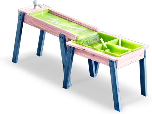 Kids 3 Sets Rushing River Falls Sensory Table, Wood Sand Playset for Kids, Outdoor Wooden Toy Play Water Set for Boys and Girls, Picnic Table for Outdoor Backyard Splash (Natural2) in Saudi Arabia