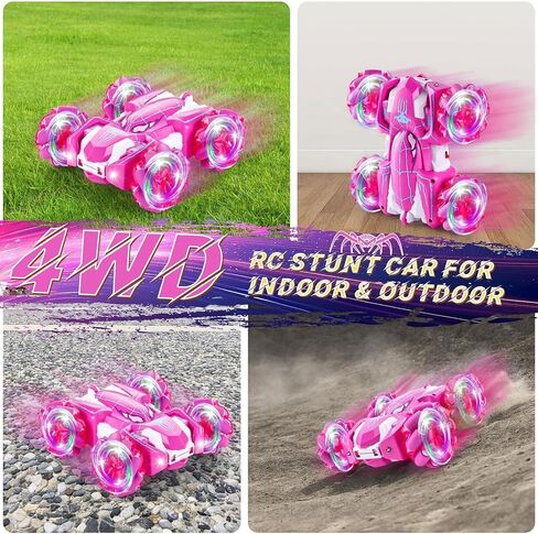 Spider Double Sided 360Rotating USB Direct Charging RC Stunt Car with Cool Lights, 2.4Ghz Drift RC Race Car Toys for 4-12 Boy Girl Kids Gifts (Pink) in Saudi Arabia