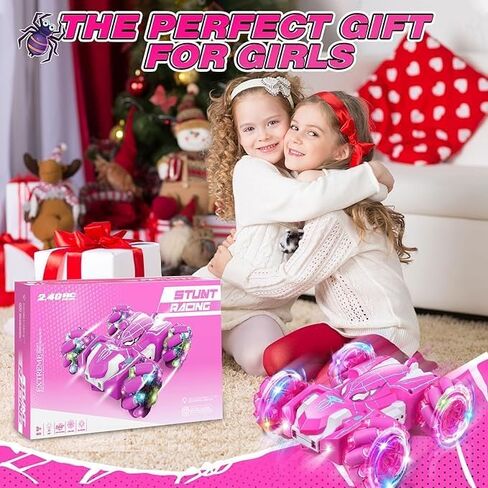 Spider Double Sided 360Rotating USB Direct Charging RC Stunt Car with Cool Lights, 2.4Ghz Drift RC Race Car Toys for 4-12 Boy Girl Kids Gifts (Pink) in Saudi Arabia