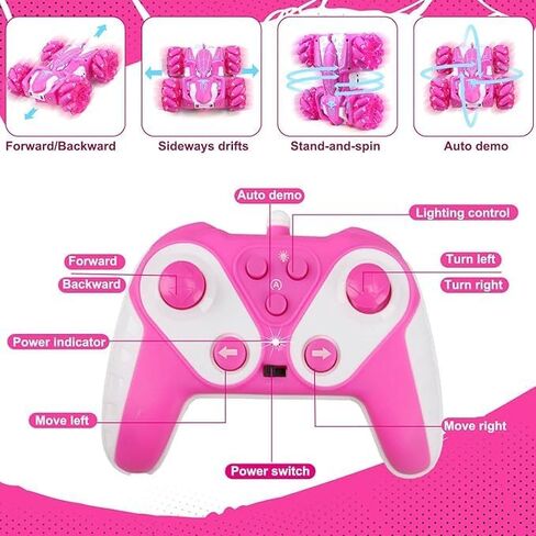 Spider Double Sided 360Rotating USB Direct Charging RC Stunt Car with Cool Lights, 2.4Ghz Drift RC Race Car Toys for 4-12 Boy Girl Kids Gifts (Pink) in Saudi Arabia