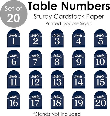 Big Dot of Happiness Navy Blue Table Number Cards - Double-Sided 5 x 7 inch Wedding Reception Party Event Cards, Premium Cardstock Table Numbers 1-20 in Saudi Arabia