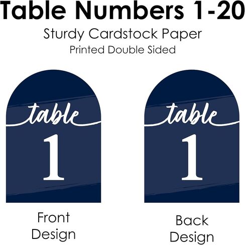 Big Dot of Happiness Navy Blue Table Number Cards - Double-Sided 5 x 7 inch Wedding Reception Party Event Cards, Premium Cardstock Table Numbers 1-20 in Saudi Arabia