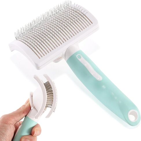 Dog Self-Cleaning Slicker Brush with One Button Fur Removal Deshedding Brush for Dogs and Cats with Long Hair for Shedding Massaging Grooming Green in Saudi Arabia
