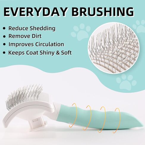 Dog Self-Cleaning Slicker Brush with One Button Fur Removal Deshedding Brush for Dogs and Cats with Long Hair for Shedding Massaging Grooming Green in Saudi Arabia