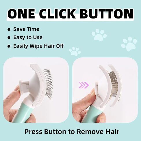 Dog Self-Cleaning Slicker Brush with One Button Fur Removal Deshedding Brush for Dogs and Cats with Long Hair for Shedding Massaging Grooming Green in Saudi Arabia