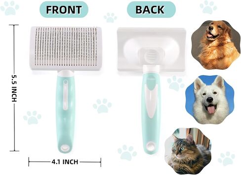 Dog Self-Cleaning Slicker Brush with One Button Fur Removal Deshedding Brush for Dogs and Cats with Long Hair for Shedding Massaging Grooming Green in Saudi Arabia