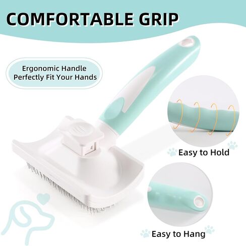 Dog Self-Cleaning Slicker Brush with One Button Fur Removal Deshedding Brush for Dogs and Cats with Long Hair for Shedding Massaging Grooming Green in Saudi Arabia
