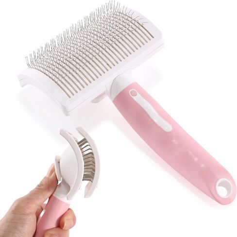 Dog Self-Cleaning Slicker Brush with One Button Fur Removal Deshedding Brush for Dogs and Cats with Long Hair for Shedding Massaging Grooming Green in Saudi Arabia