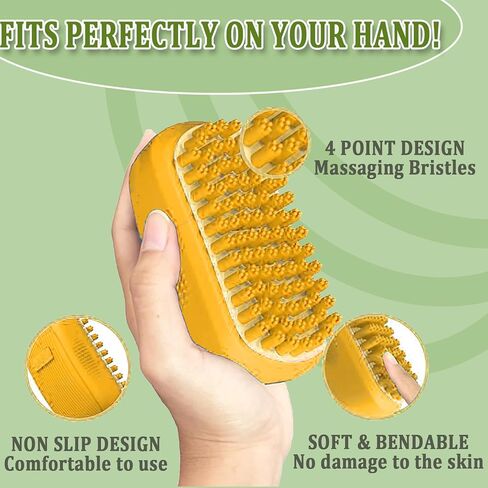 Taeku Dog Bath Brush, Rubber Shampoo Grooming Pet Brush Soft Shedding Bathing Hair Accessories Back Massage Cat Brush for Long Short Fur (Green) in Saudi Arabia