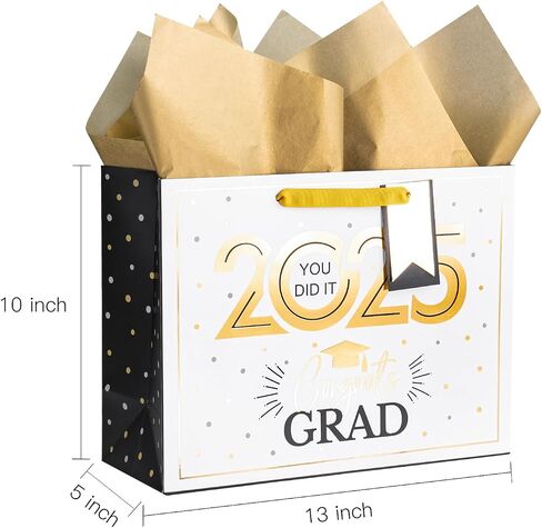 Loveinside Navy and Gold Graduation Gift Bag - Gold Foil 2025 Design with Tissue Paper, Greeting Card and Tag for Class of 2025 Graduation Season Theme Party - 13" x 5" x 10", 1 Pcs in Saudi Arabia