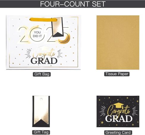 Loveinside Navy and Gold Graduation Gift Bag - Gold Foil 2025 Design with Tissue Paper, Greeting Card and Tag for Class of 2025 Graduation Season Theme Party - 13" x 5" x 10", 1 Pcs in Saudi Arabia