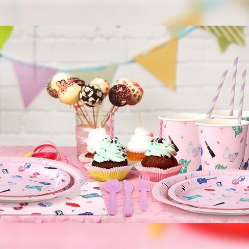 218 Pcs Birthday Era' Party Decorations Era' Party Icon Supplies Tableware Set Disposable Birthday Paper Napkins Plates Cups Knives Forks Spoons for 24 Guests Concert (Concert Style) in Kuwait