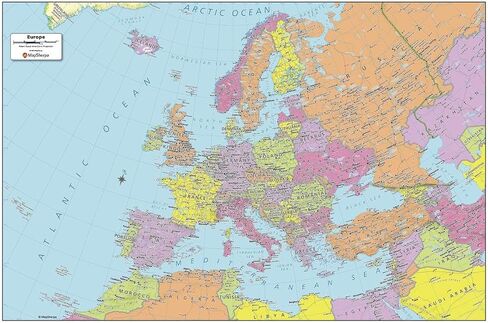 MapSherpa: Europe Political Wall Map - Compact - 24 x 16 inch Poster - Front Lamination in Kuwait